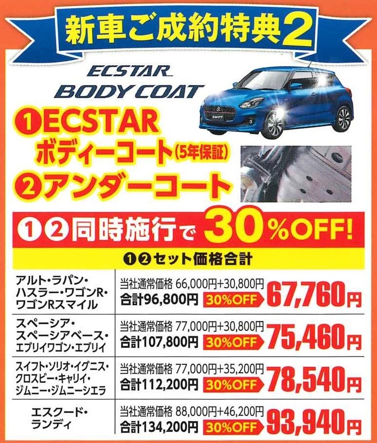 スズキ ECSTAR  ボディーコート5年保証　2個セット