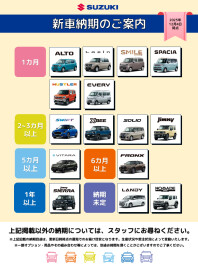 ☆新車納期のご案内☆　【12月4日更新】
