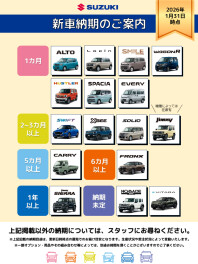 ☆新車納期のご案内☆　【1月31日更新】
