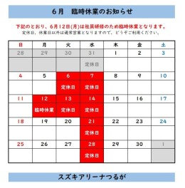 ６月１２日臨時休業のお知らせ