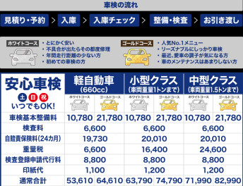 車検・オイル交換料金のご案内