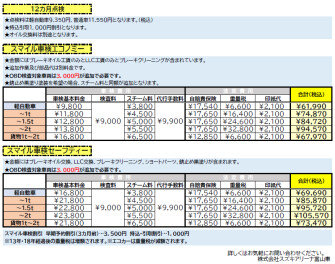 整備料金表