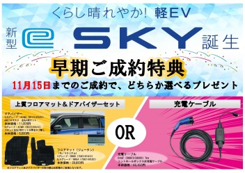 軽乗用EV 新型「e SKY」期間限定！！ご成約特典☺