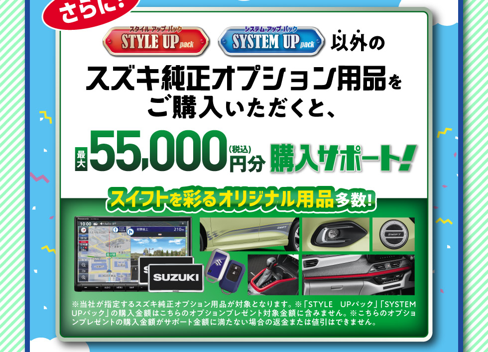 さらに、最大55,000円分のオプション用品購入サポート