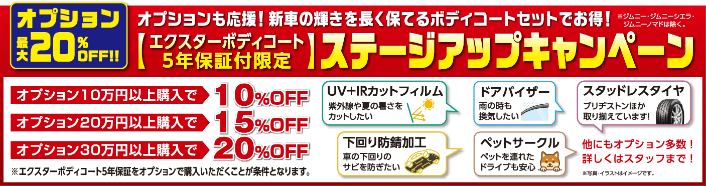 オプション最大20%OFF!!【エクスターボディコート5年保証付限定】ステージアップキャンペーン