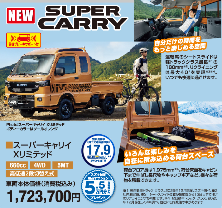 スーパーキャリイXリミテッド 車両本体価格税込1,723,700円