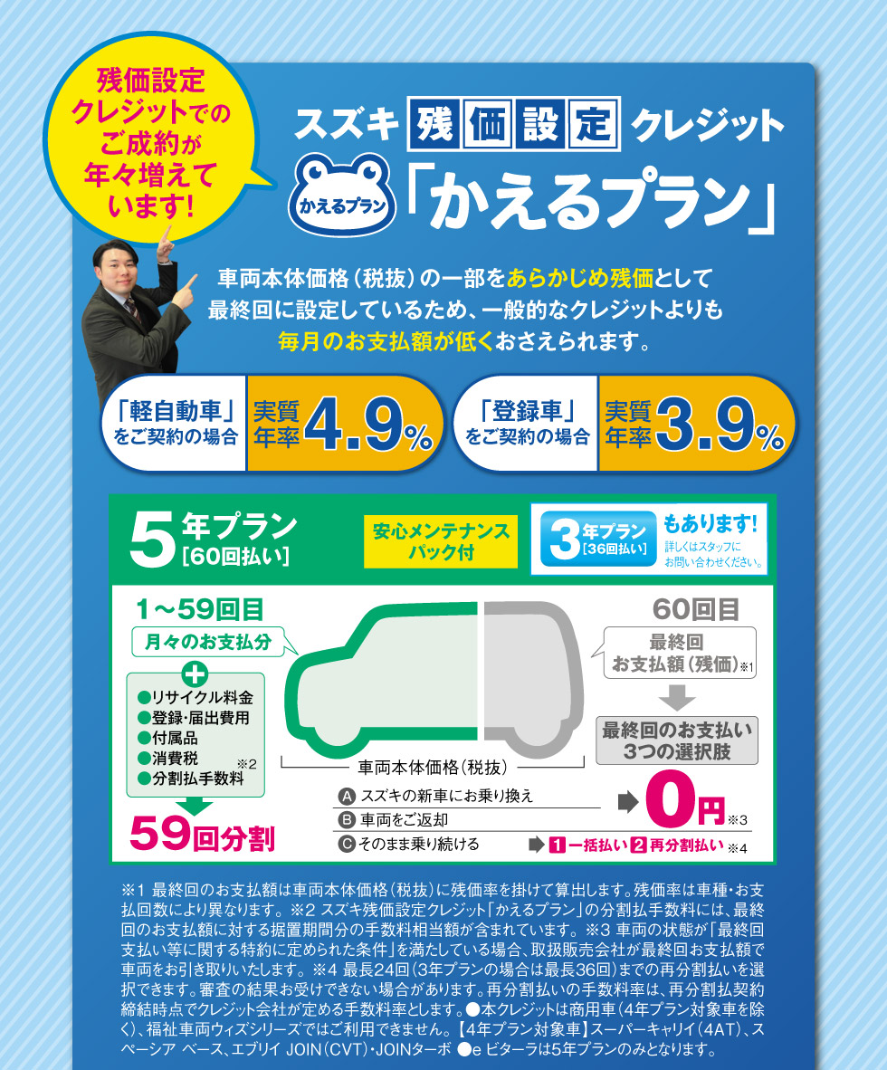 スズキの残価設定クレジット『かえるプラン』