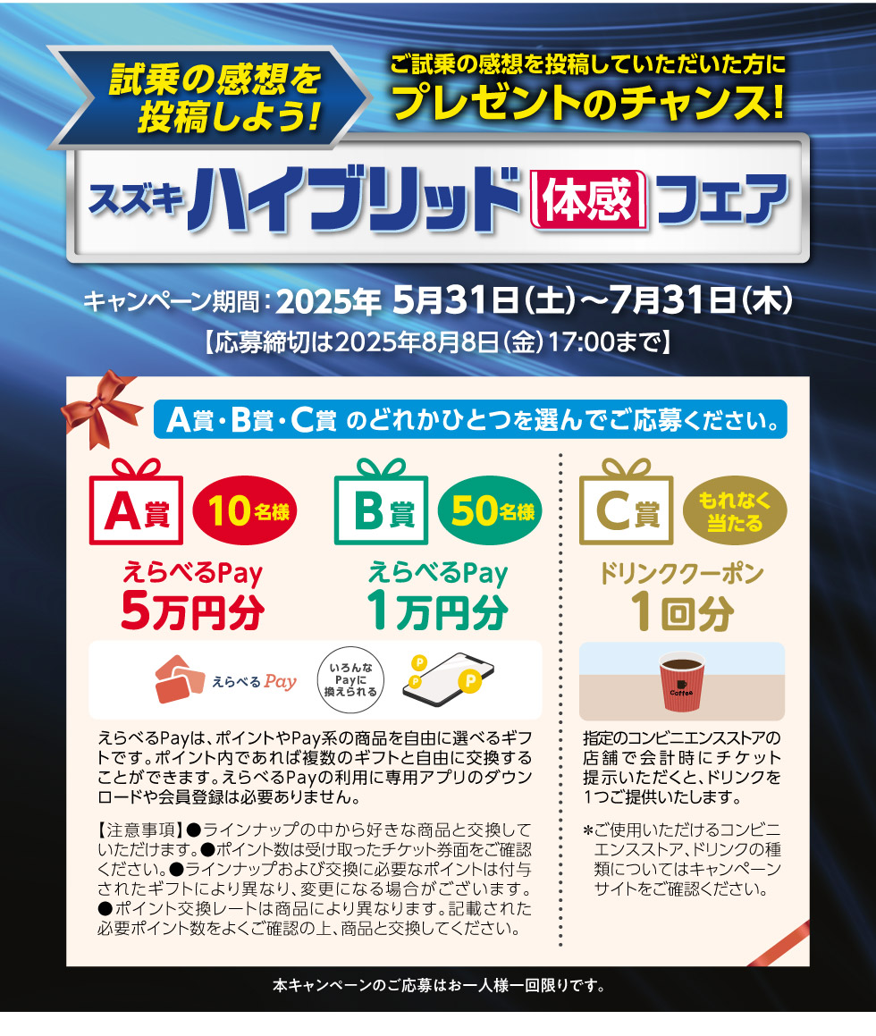 7月末まで『ハイブリッド体感フェア』開催中！試乗の感想を投稿しよう。